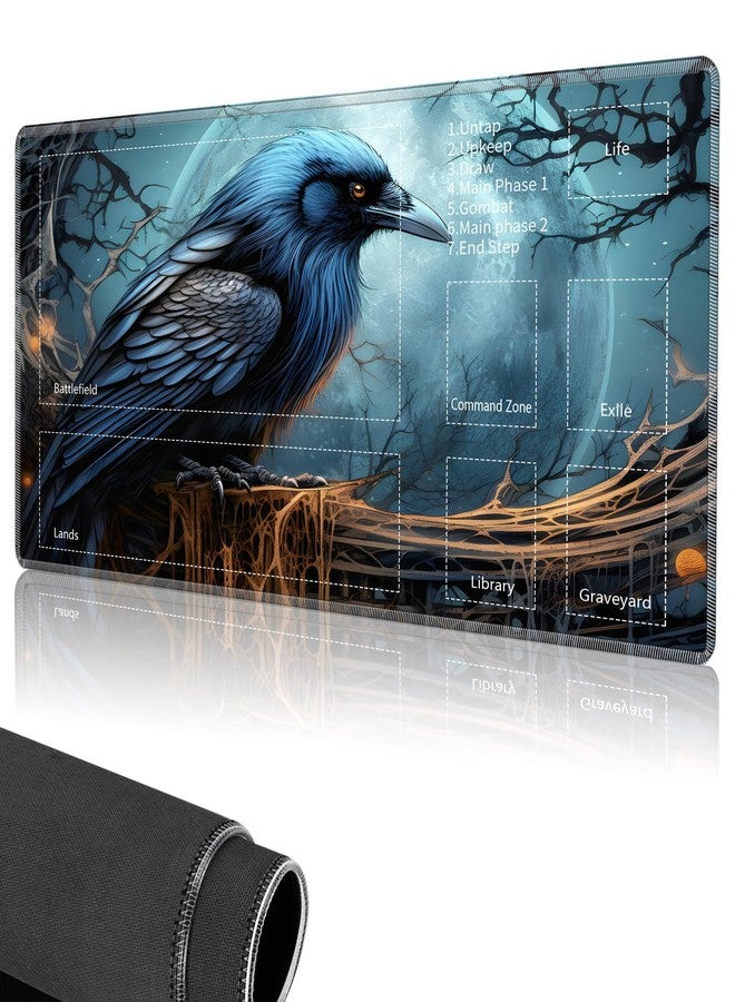 Mxfdegf for MTG Playmat,Card Playmat Stitched with Magic Zone for MTG Card Game Playing,(27.5x15.7 in) Card Playmats Smooth Cloth Surface Non-Slip Silicone Bottom Battle Game Mat-Black Crow/Bird - Image 1